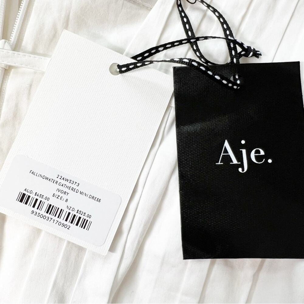 Aje Fallingwater Gathered Mini Dress Ivory Size 4 NWT - Picture 11 of 14